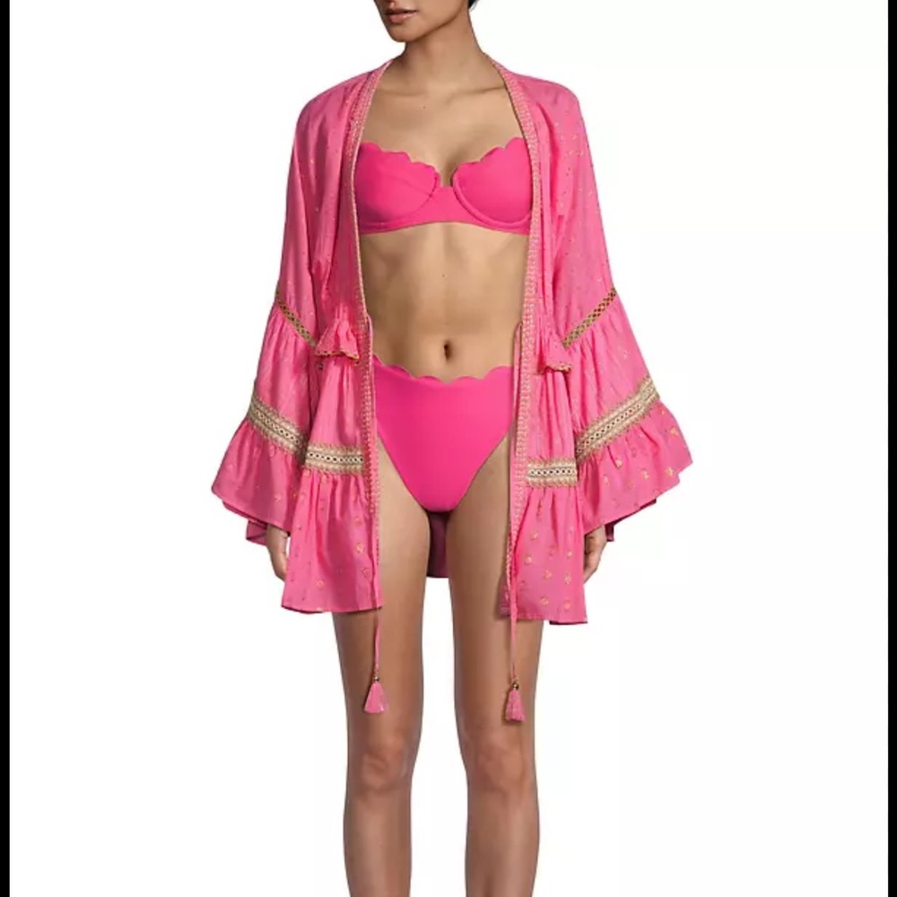 Ramy Brook Pink Gold Ruffled Bell Sleeve Swim Coverup - Picture 4 of 4